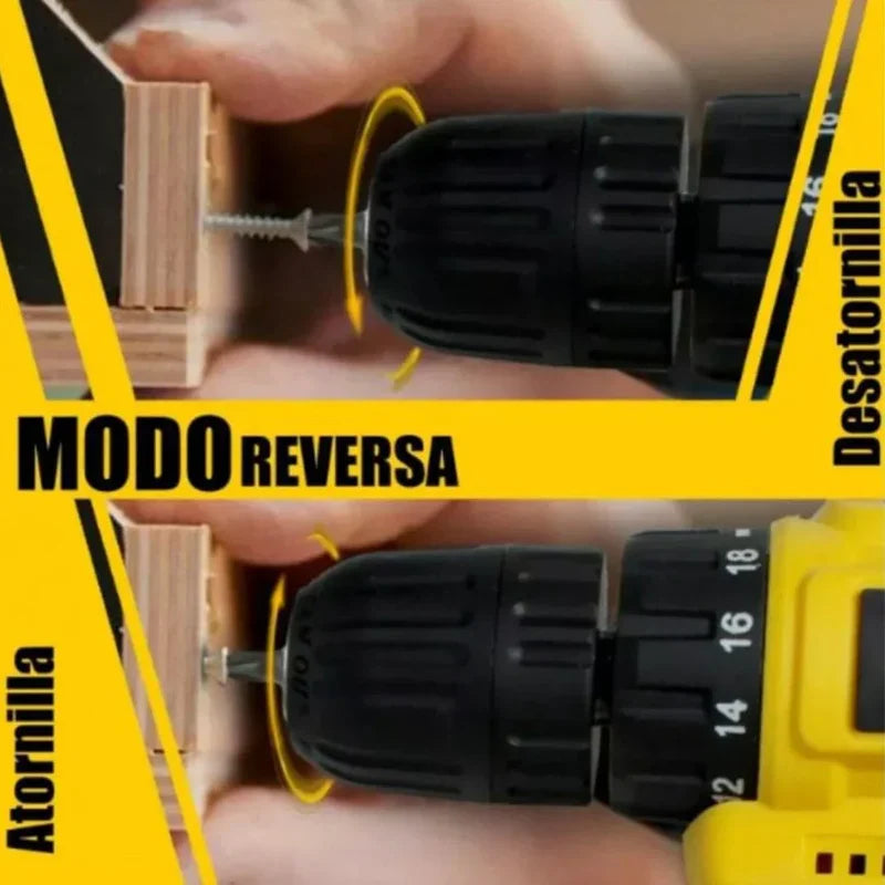KIT TALADRO INALÁMBRICO + 26 ACCESORIOS + 2 BATERIAS REGALO
