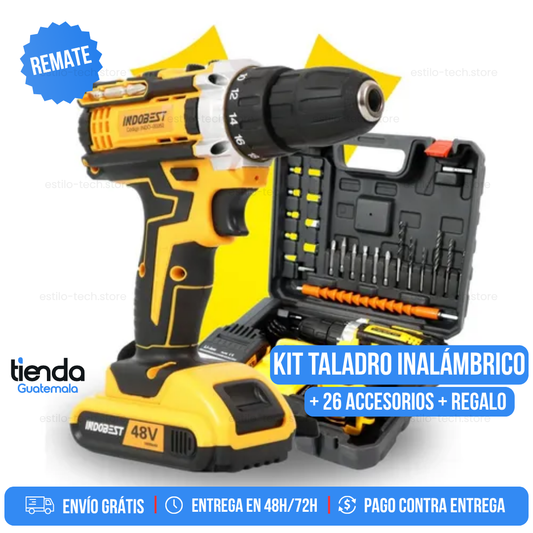 KIT TALADRO INALÁMBRICO + 26 ACCESORIOS + 2 BATERIAS REGALO