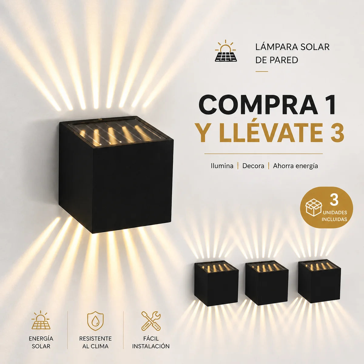 Lampara Solar de Pared Decorativa - LLÉVATE 3 POR EL PRECIO DE 1